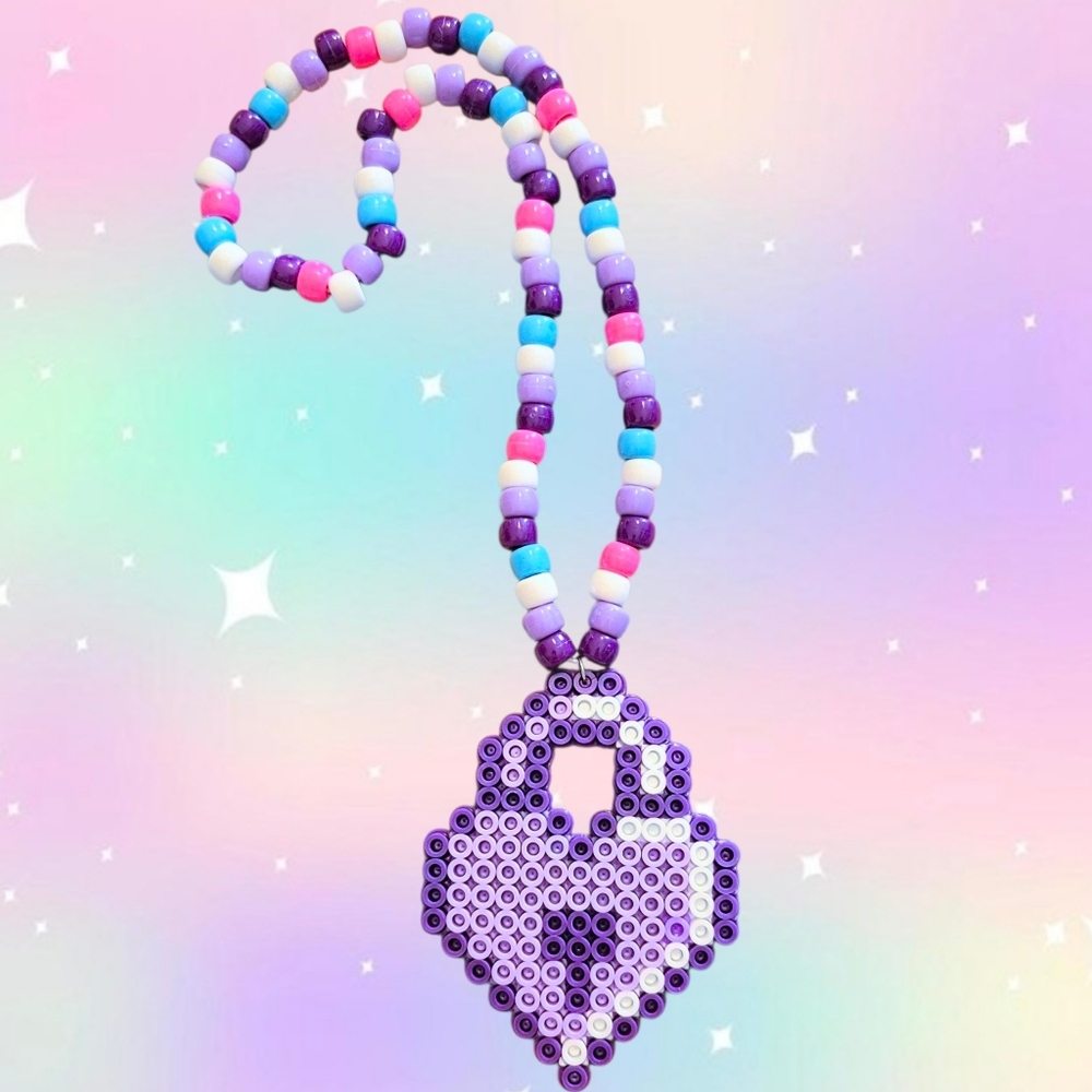 Purple Heart Lock Kandi Necklace